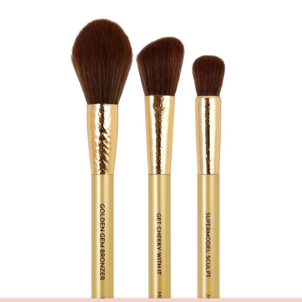 MOTD Cosmetics Gold Goddess Brush Set - 3 NEW, in pouch